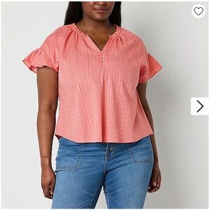 Frye and Co short sleeve v neck blouse size 3X salmon pink Flare kick sleeve NWT